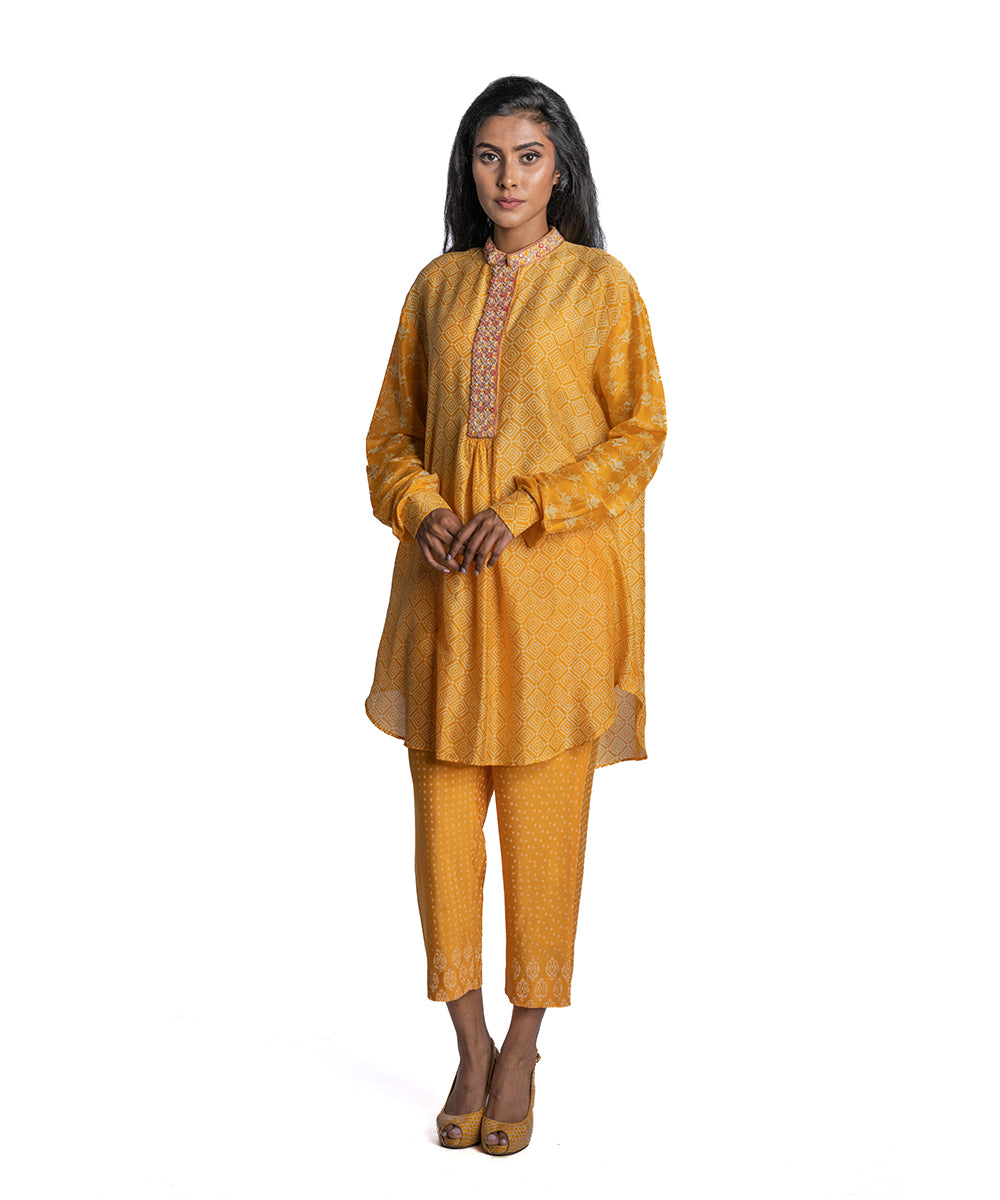 Yellow Chanderi Asymmetric Tunic Set