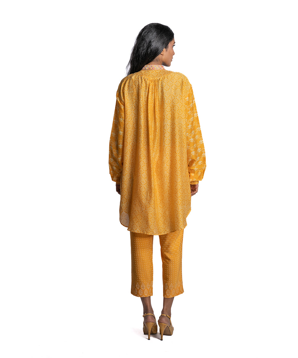 Yellow Chanderi Asymmetric Tunic Set