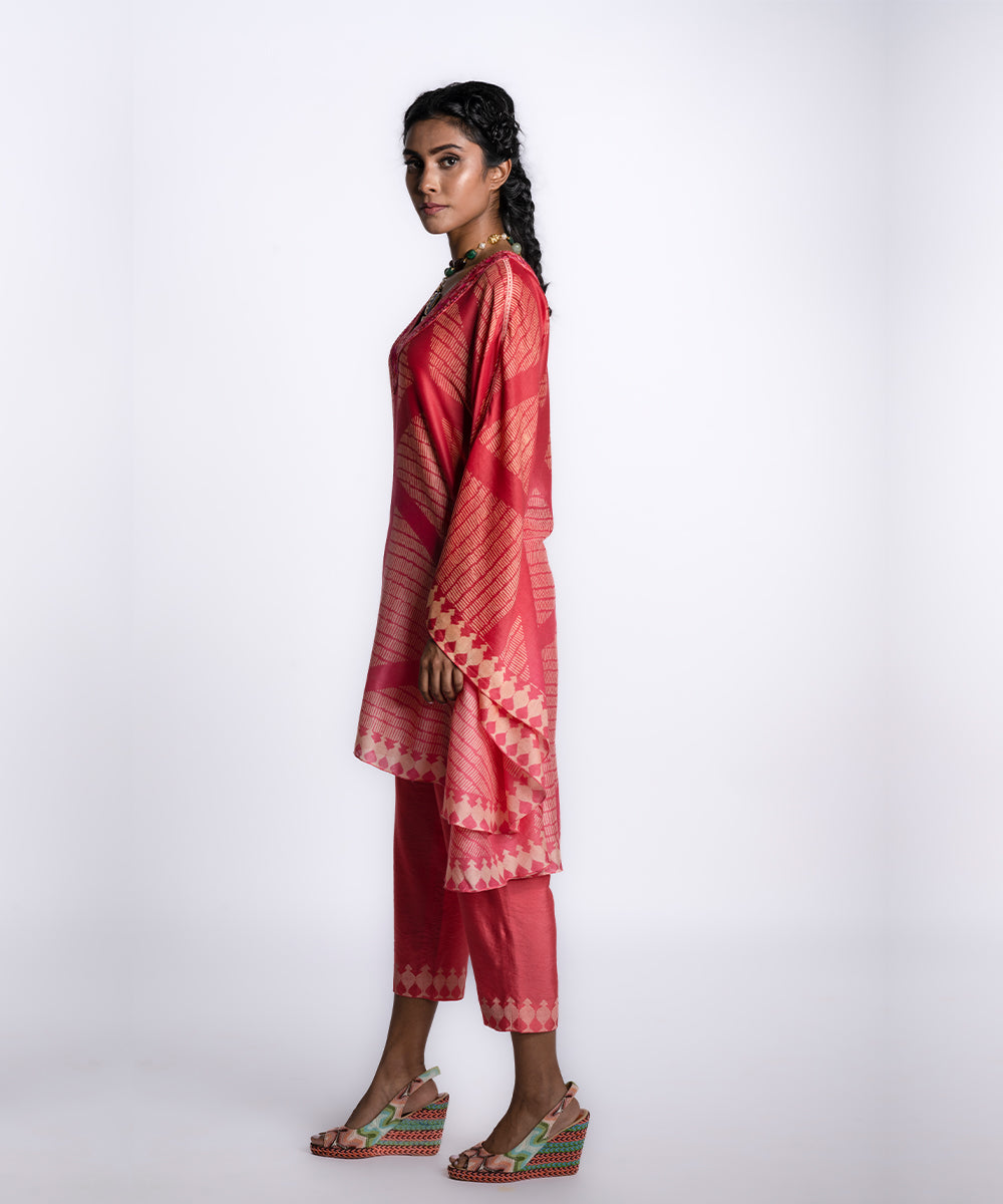 Red Cahnderi Printed Kaftan Set