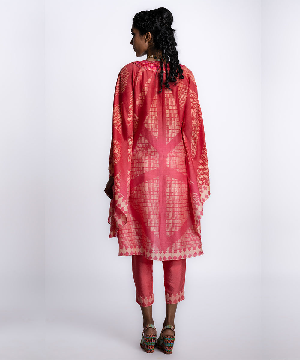 Red Cahnderi Printed Kaftan Set