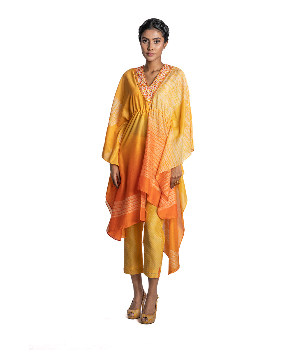 Yellow Orange Shaded Asymmetric Kaftan Set