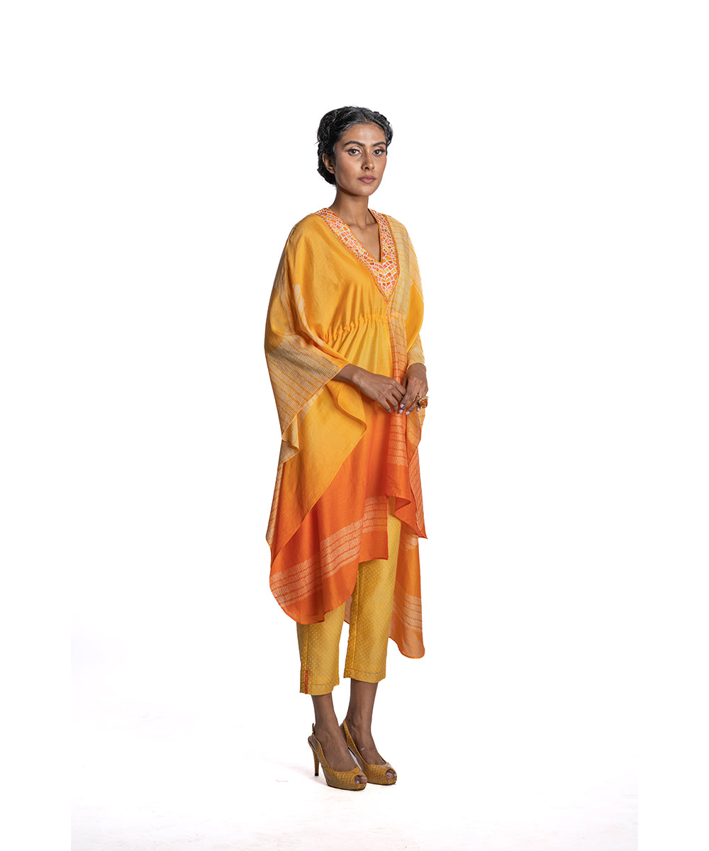 Yellow Orange Shaded Asymmetric Kaftan Set