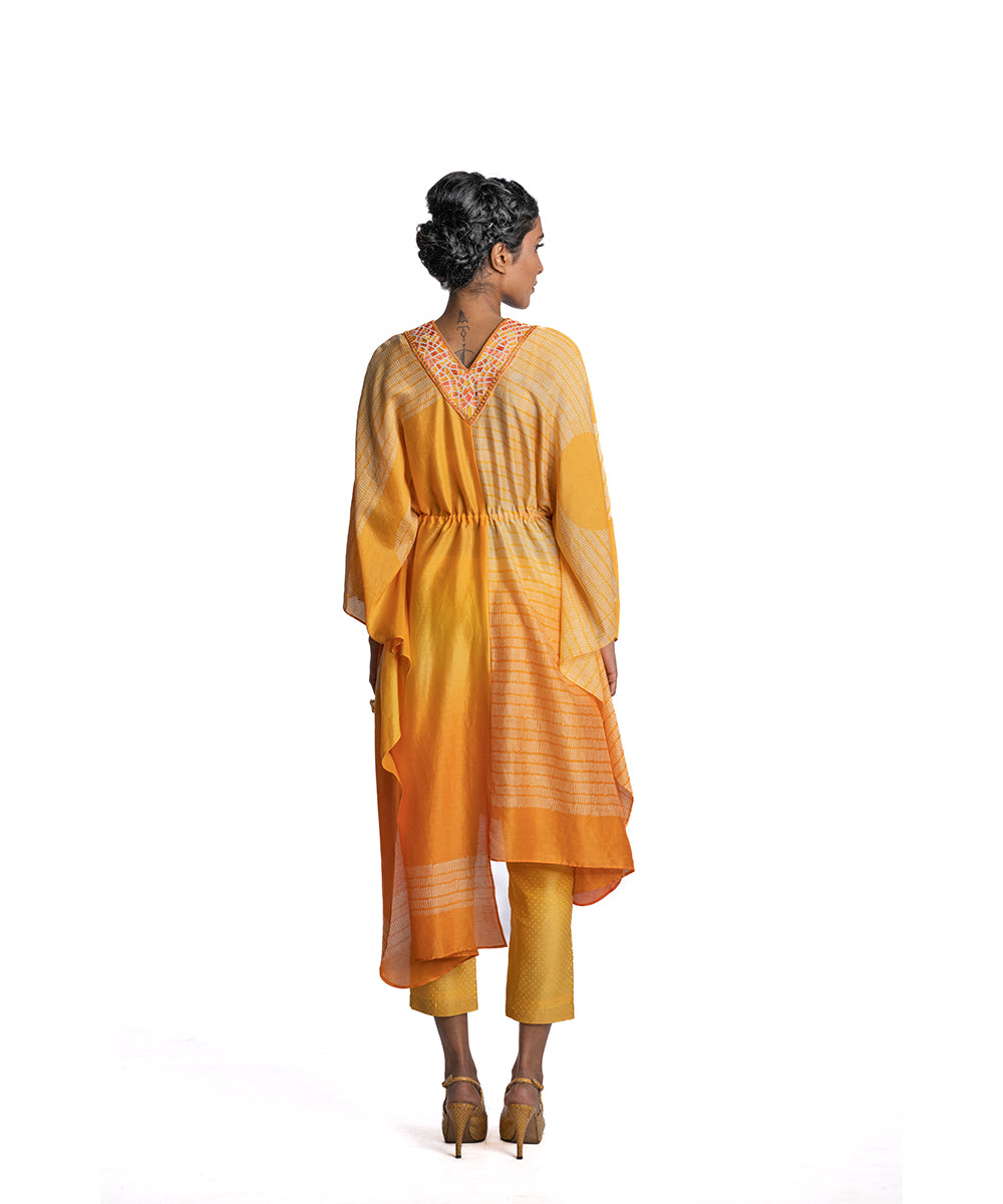 Yellow Orange Shaded Asymmetric Kaftan Set