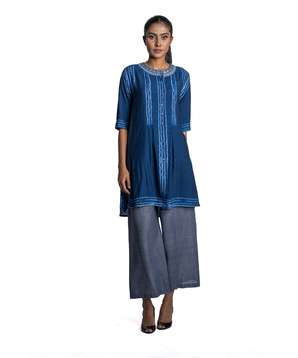 Blue Tie-Dye Chanderi Tunic Set