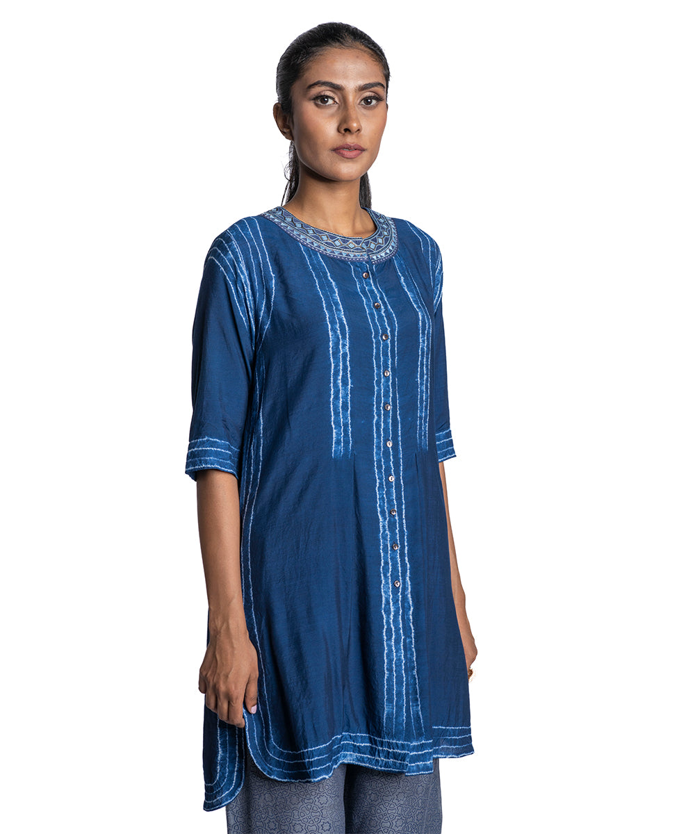 Blue Tie-Dye Chanderi Tunic Set