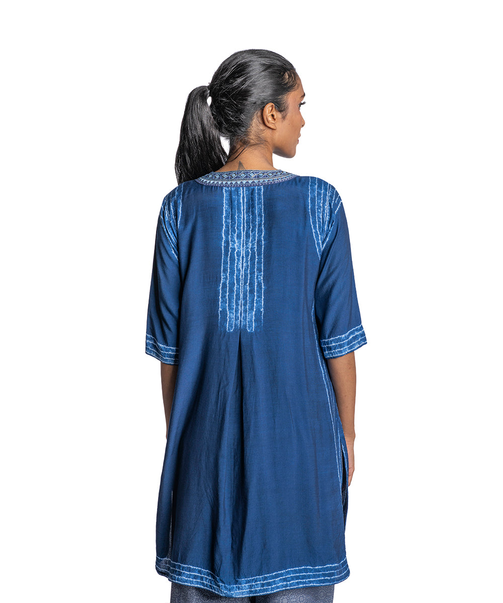 Blue Tie-Dye Chanderi Tunic Set