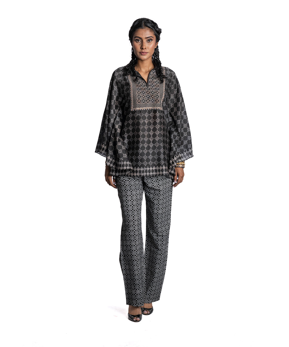 Black Chanderi Printed Tunic Set