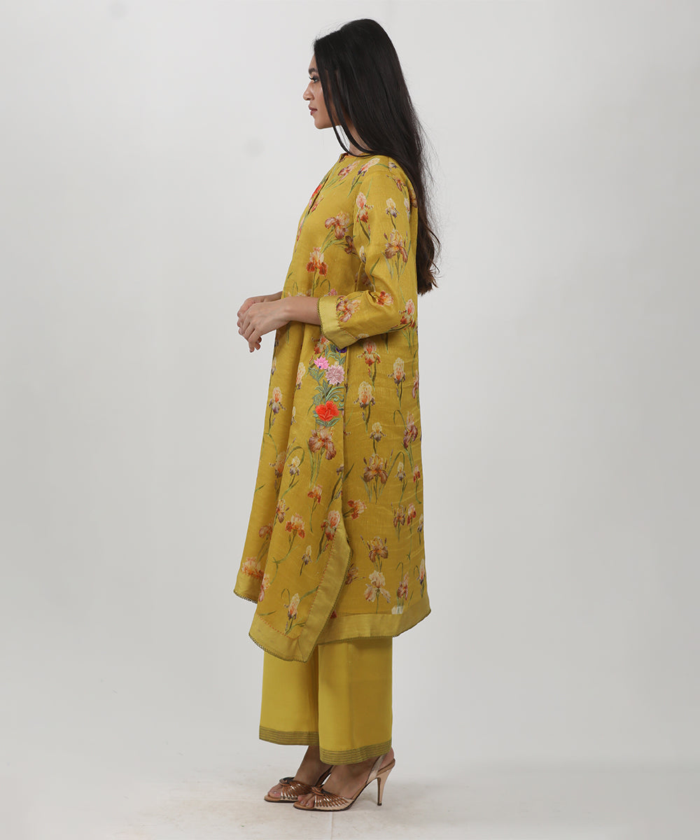 Mustard Block printed Tunic, mustard Floral printed Tunic Set