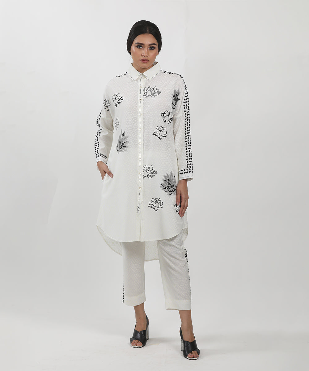 White Block printed Shirt Tunic