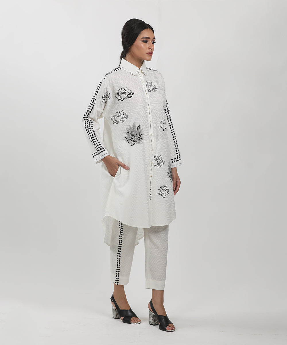 White Block printed Shirt Tunic