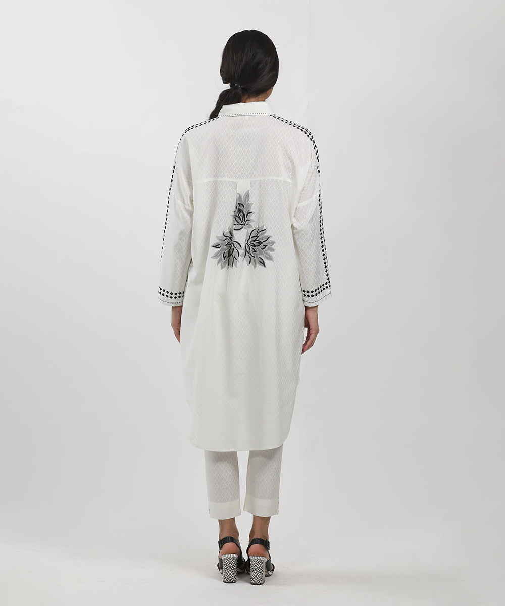 White Block printed Shirt Tunic