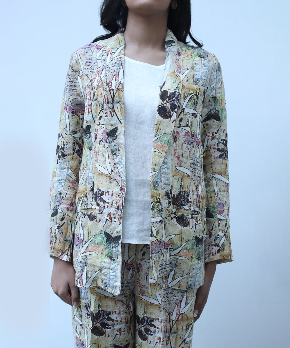 Digital print blazer in pure linen