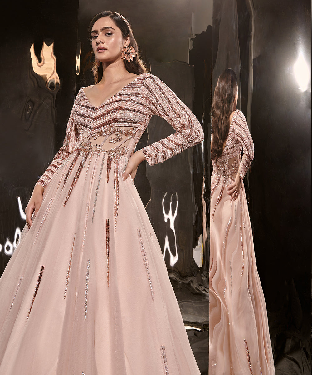 Pinkish nude embroiderd gown