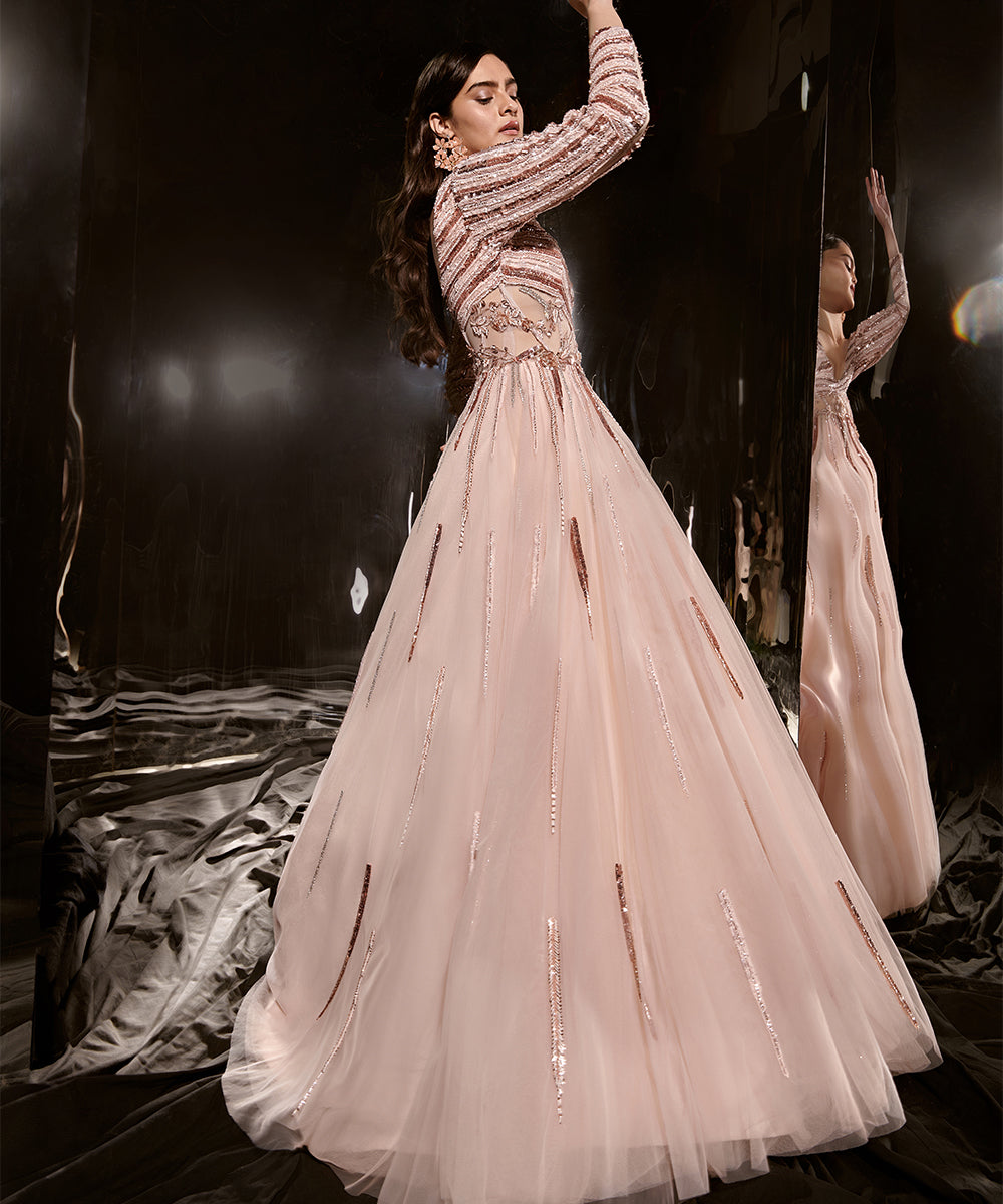 Pinkish nude embroiderd gown