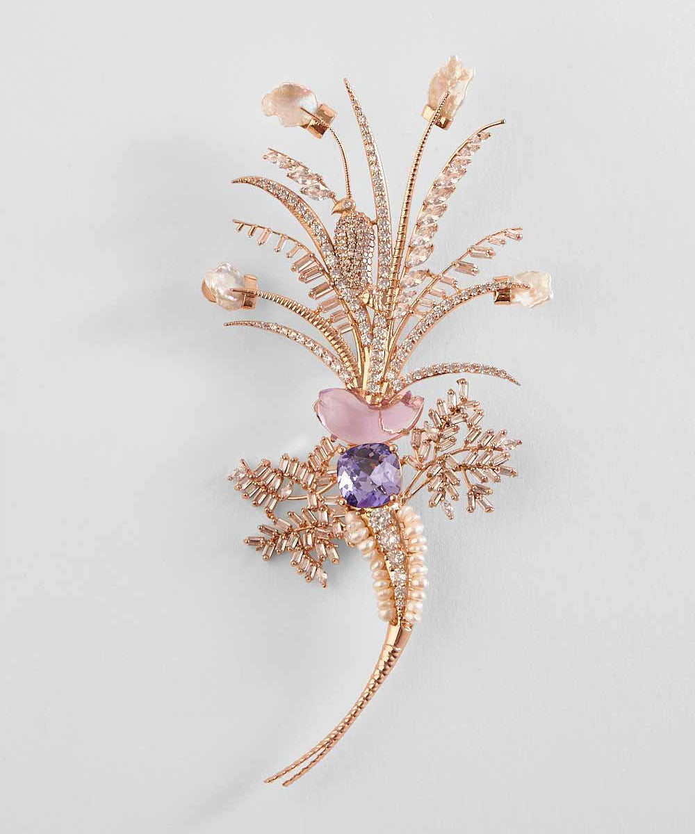 Le Sunset Palm Brooch in Tanzanite