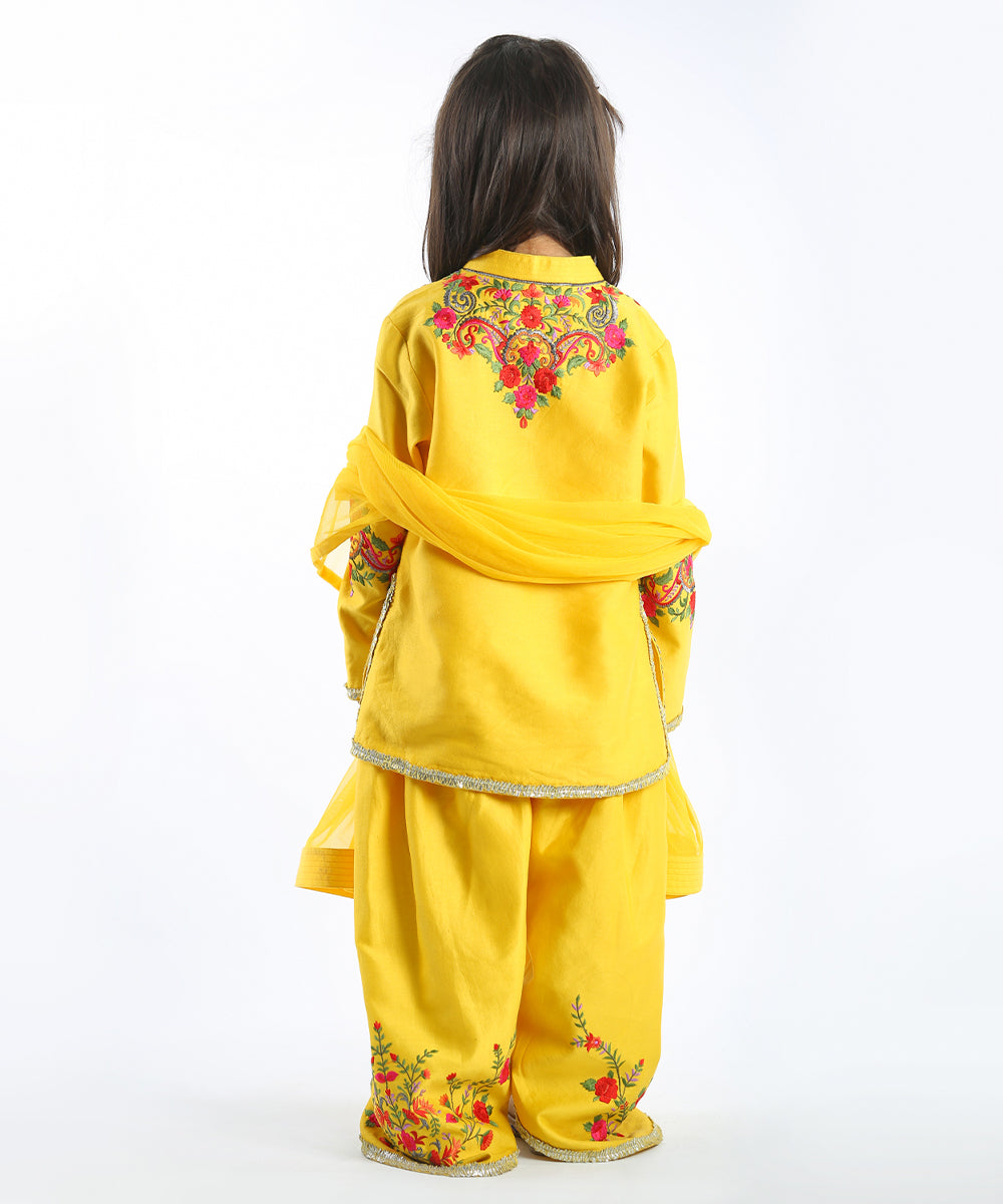 Yellow floral embroidered kurta set