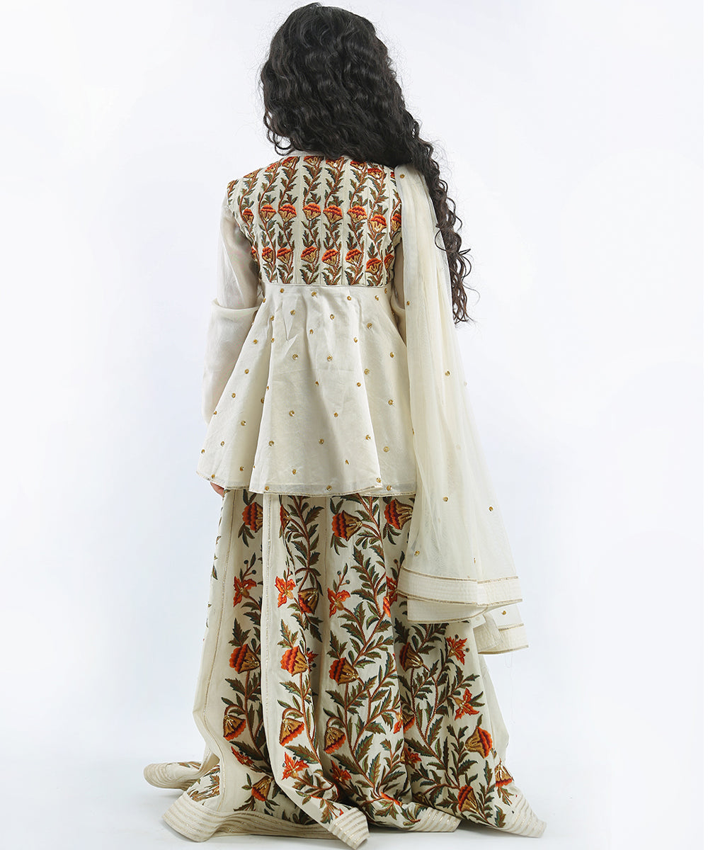 Floral embroidered ivory lehenga set