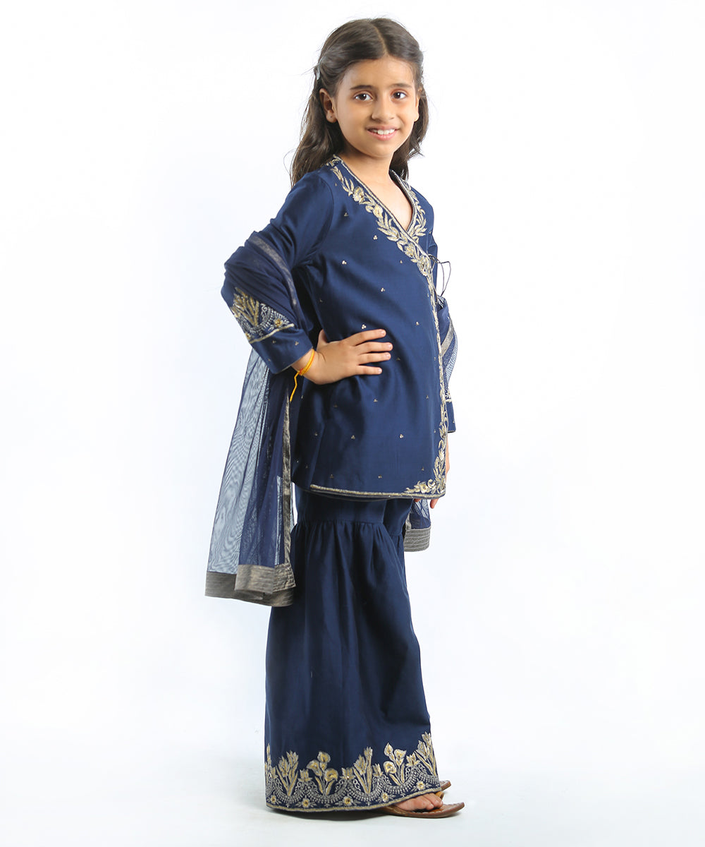 Indigo embroidered angrakha set