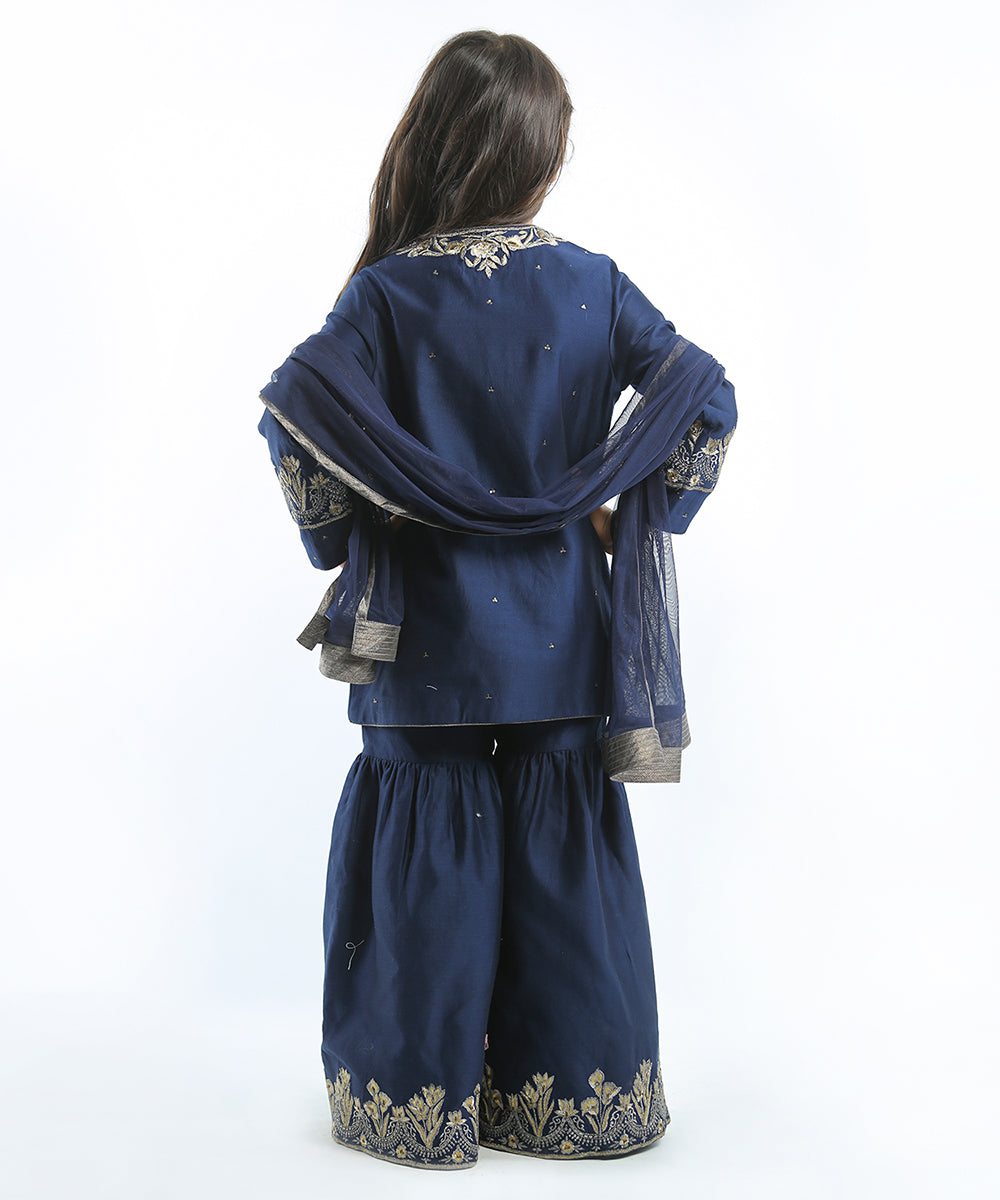 Indigo embroidered angrakha set