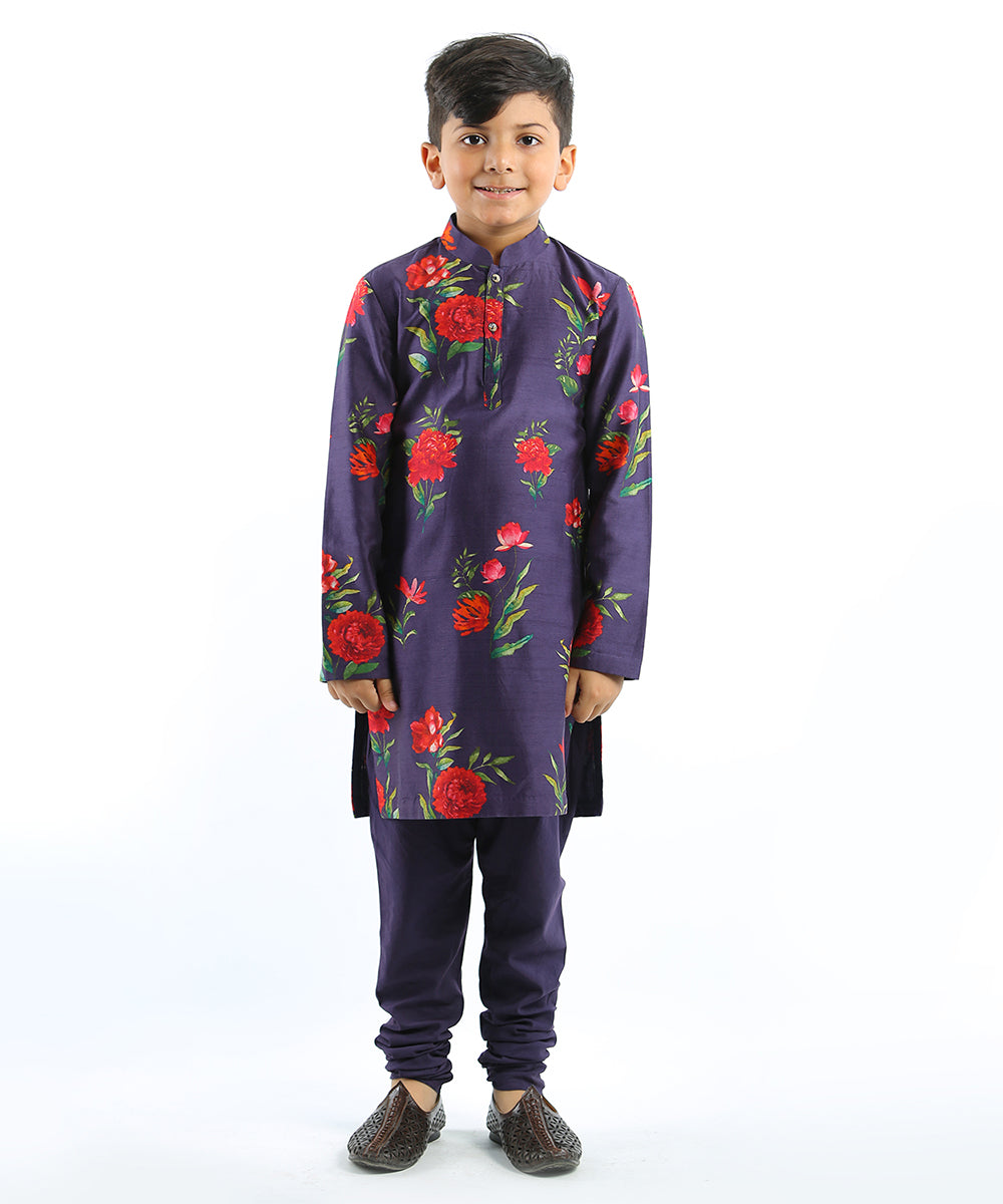 Indigo floral digital printed kurta set