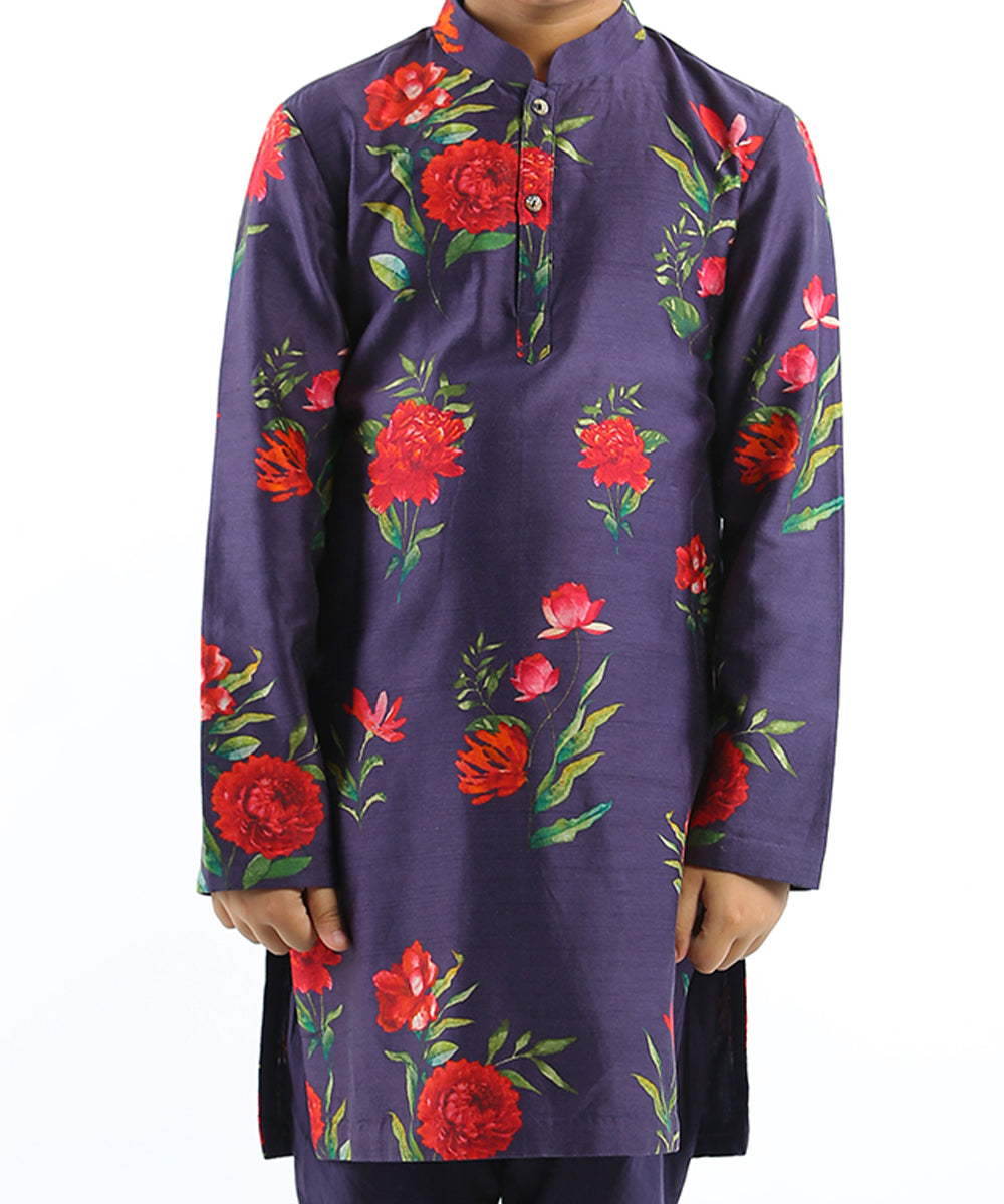 Indigo floral digital printed kurta set