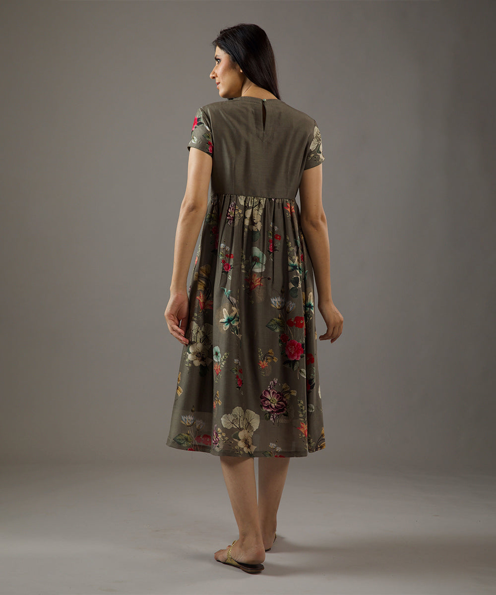 Chanderi Silk Dress With Floral Print