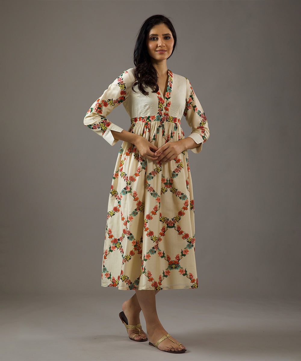 Chanderi Silk Dress With Overall Print