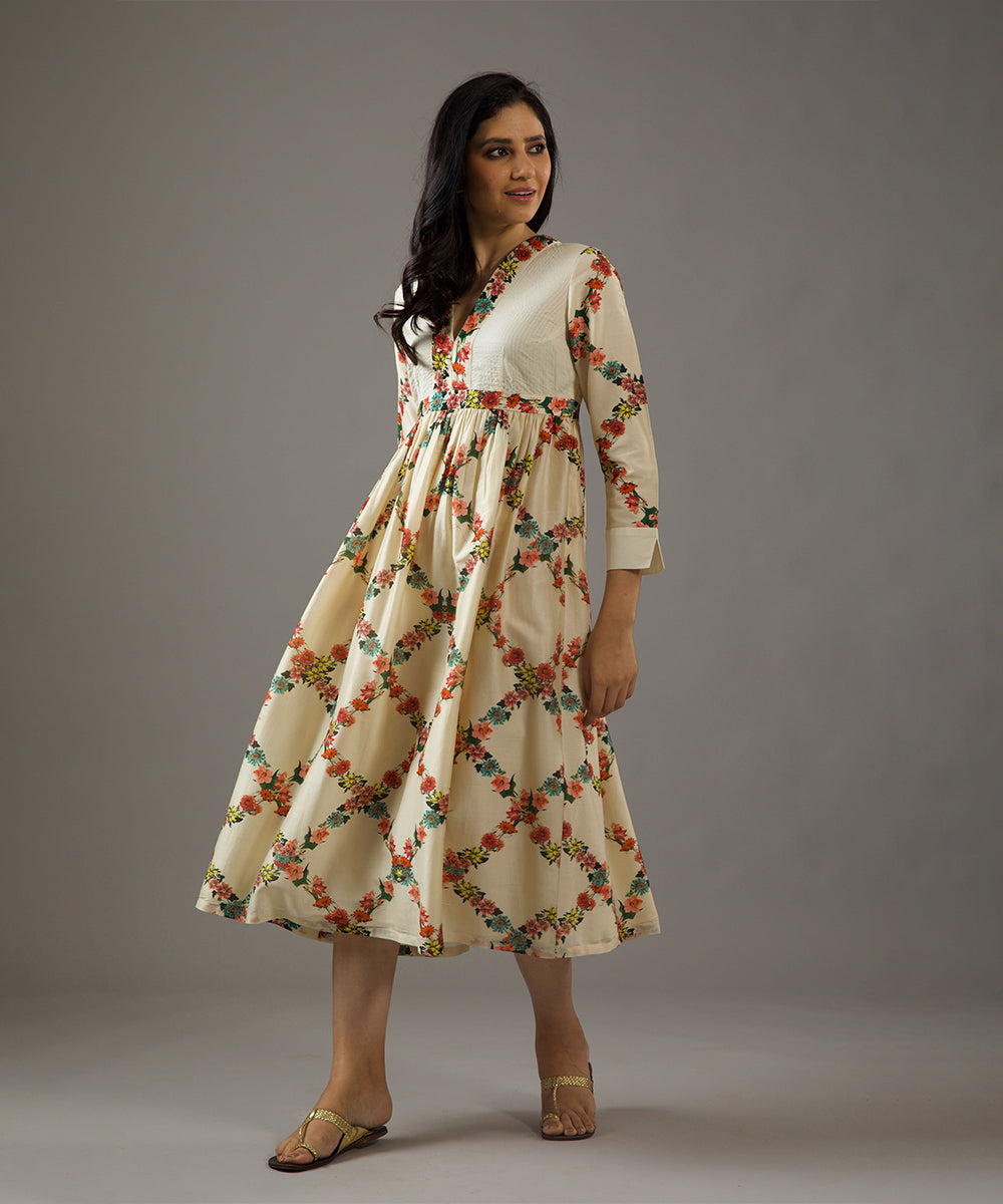 Chanderi Silk Dress With Overall Print