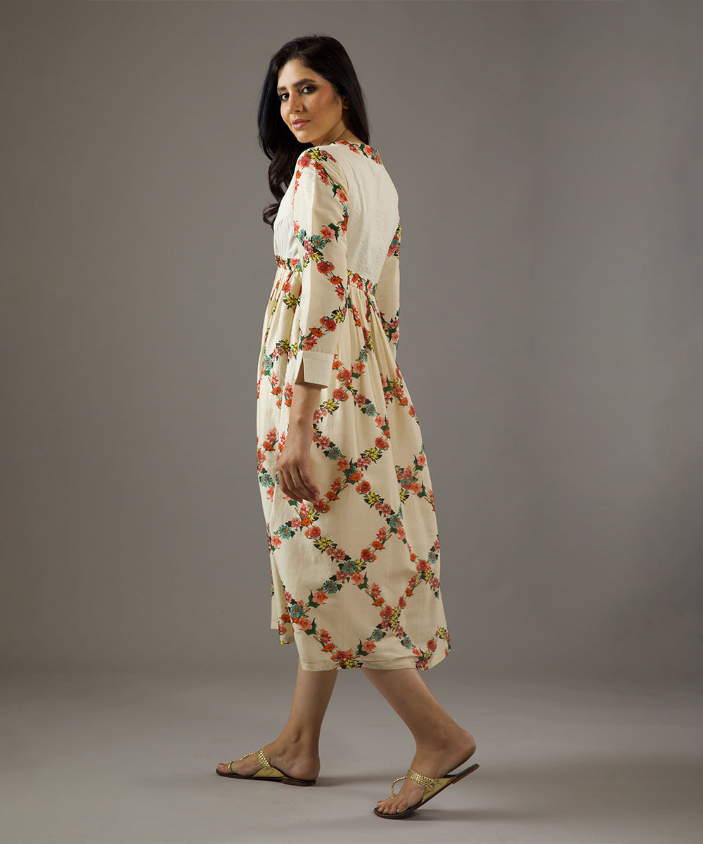 Chanderi Silk Dress With Overall Print