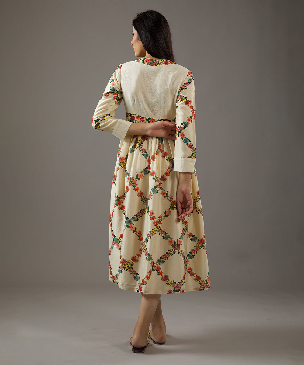 Chanderi Silk Dress With Overall Print