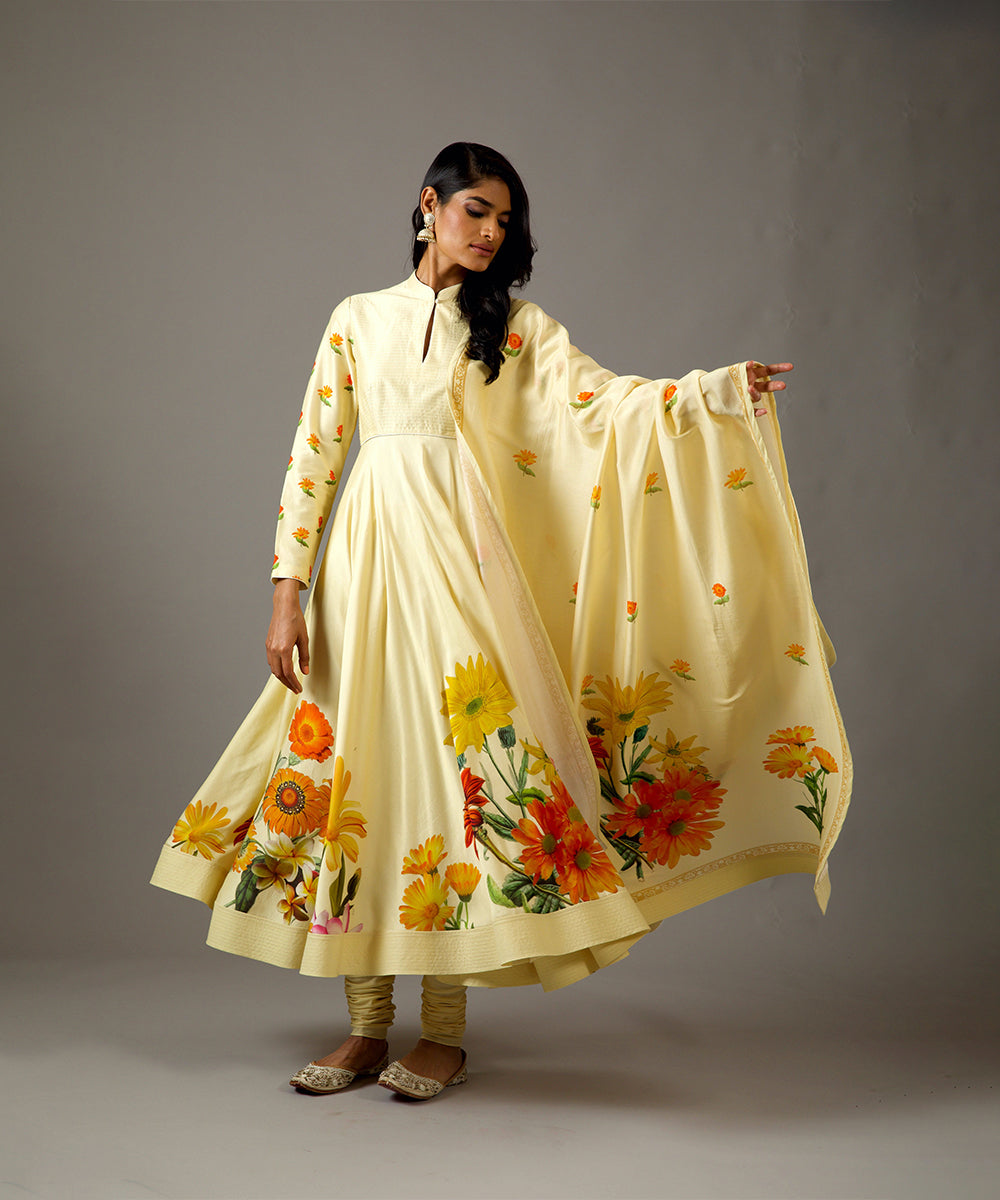 Yellow Printed Anarkali Set