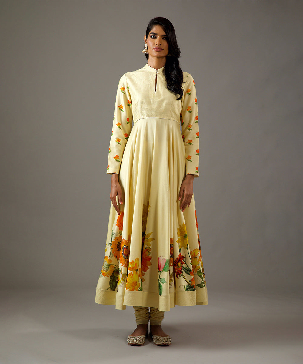 Yellow Printed Anarkali Set