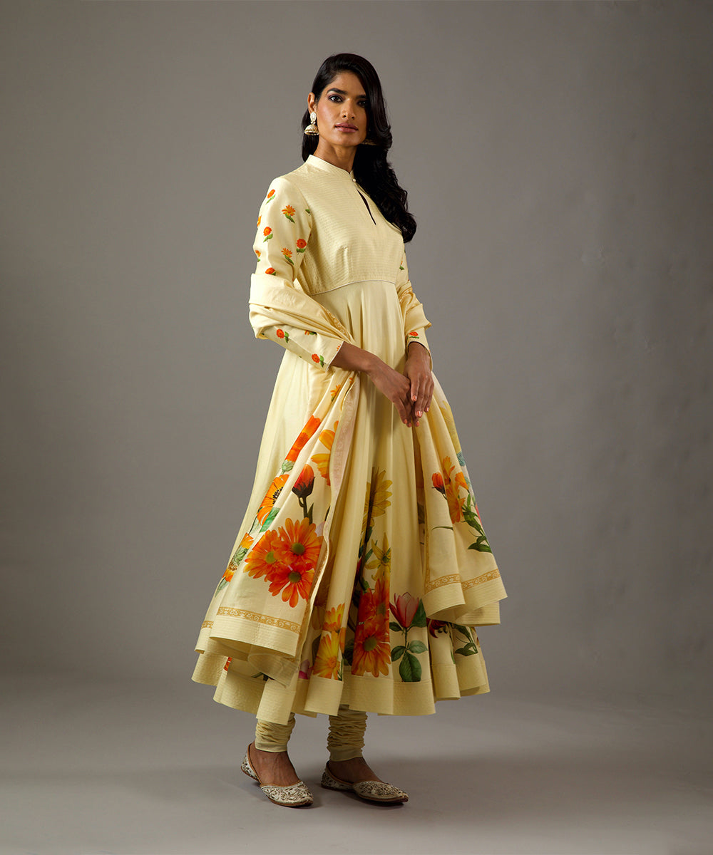 Yellow Printed Anarkali Set