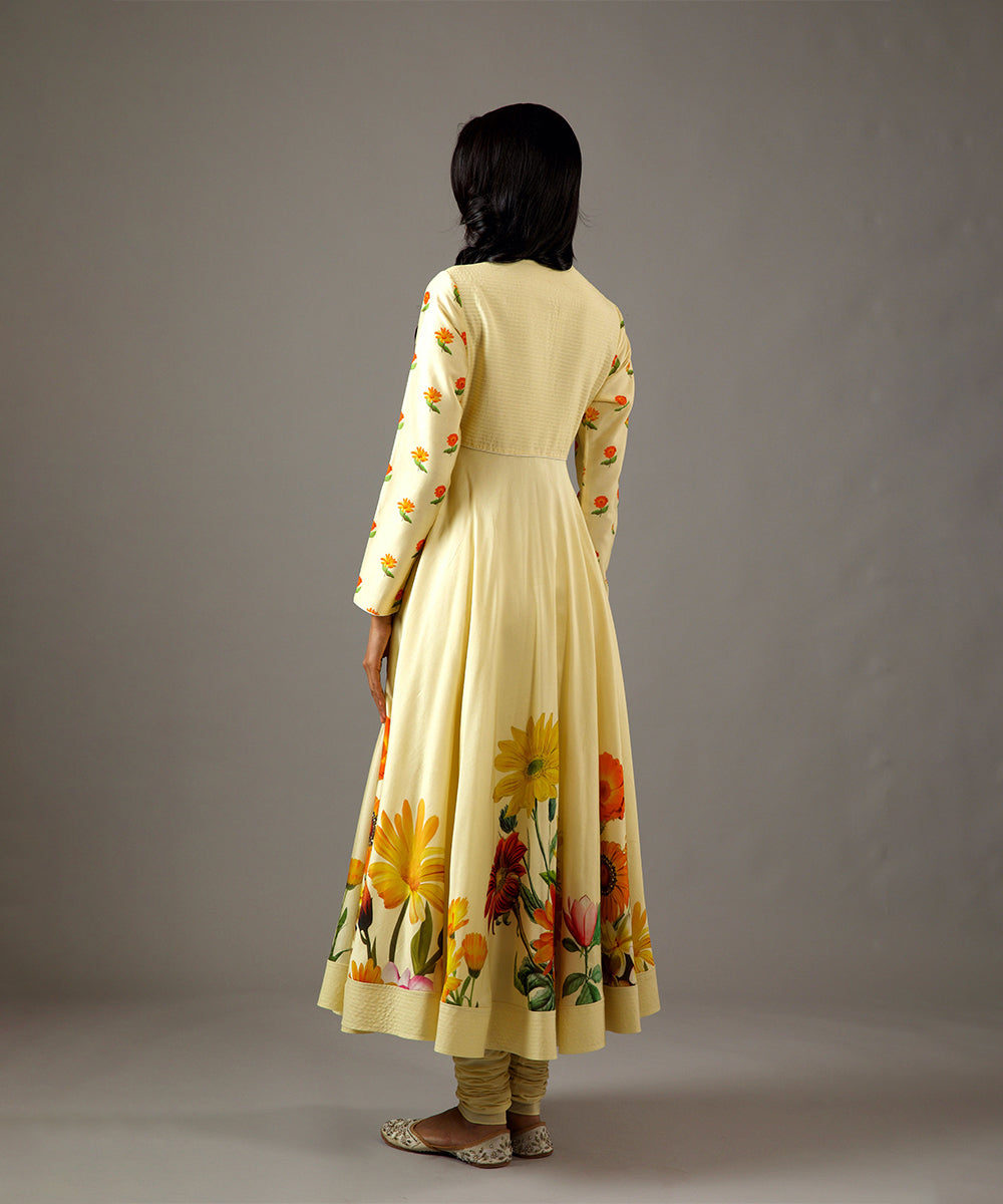 Yellow Printed Anarkali Set