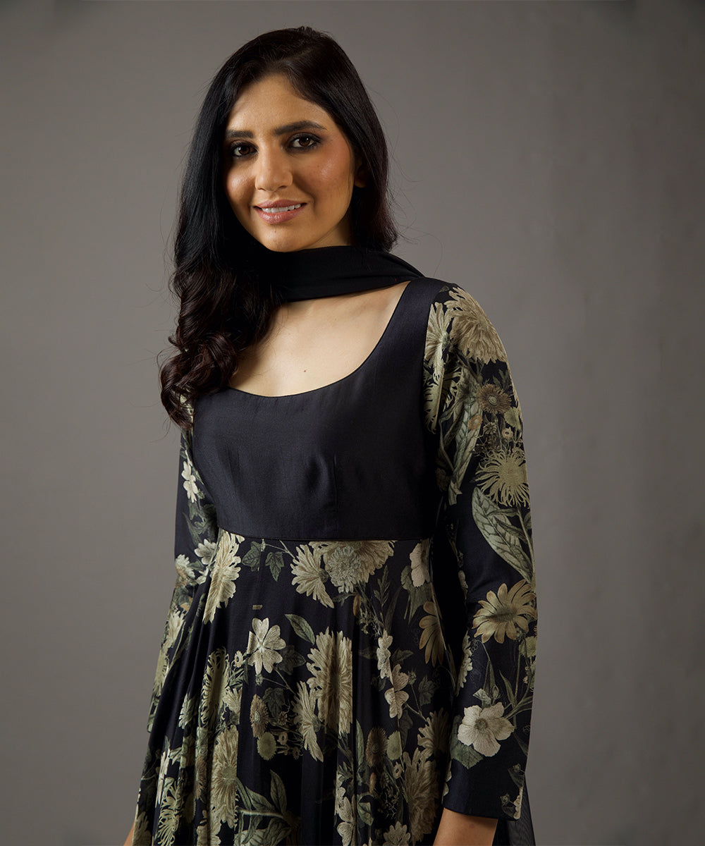 Black Printed Anarkali Set