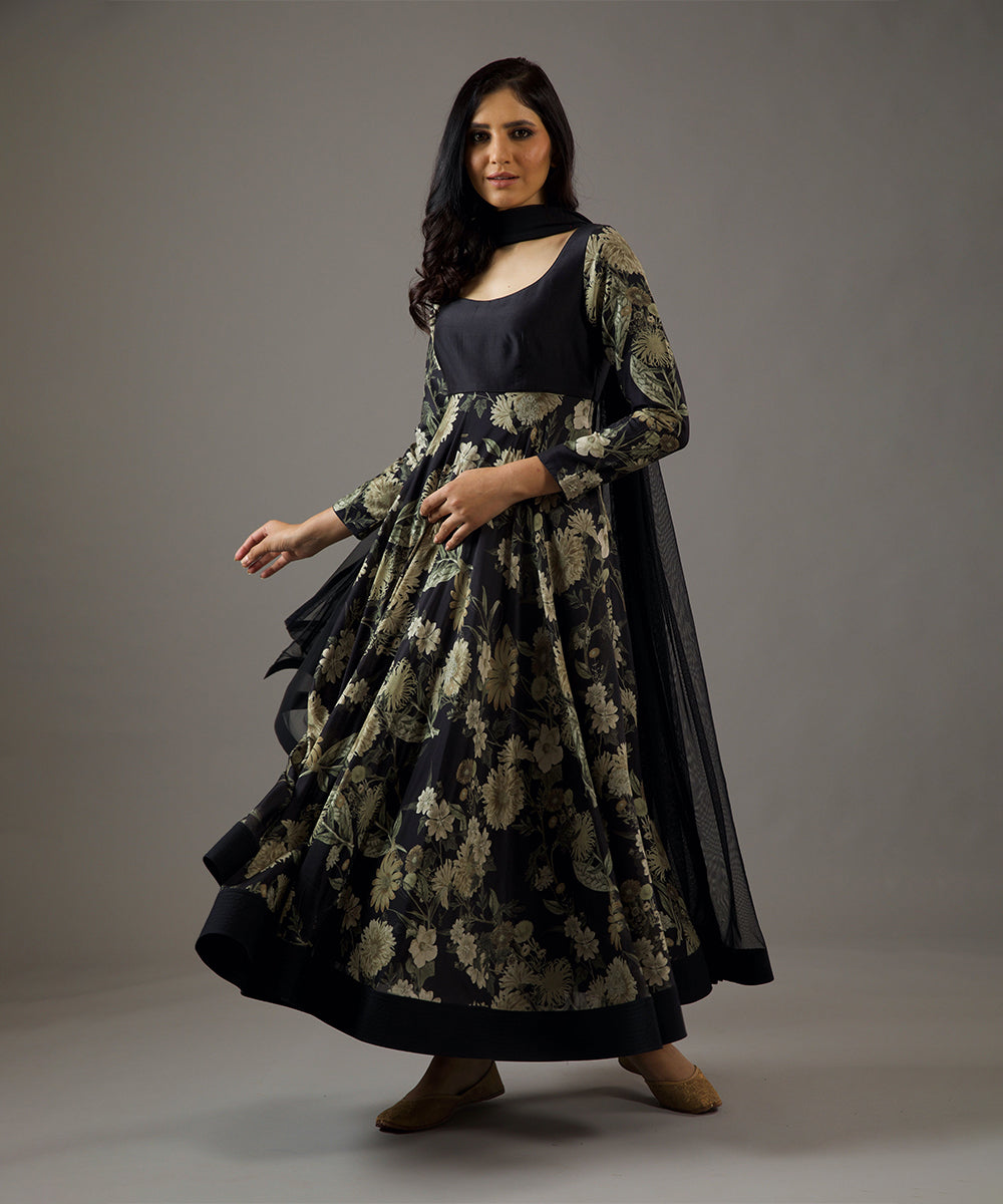 Black Printed Anarkali Set