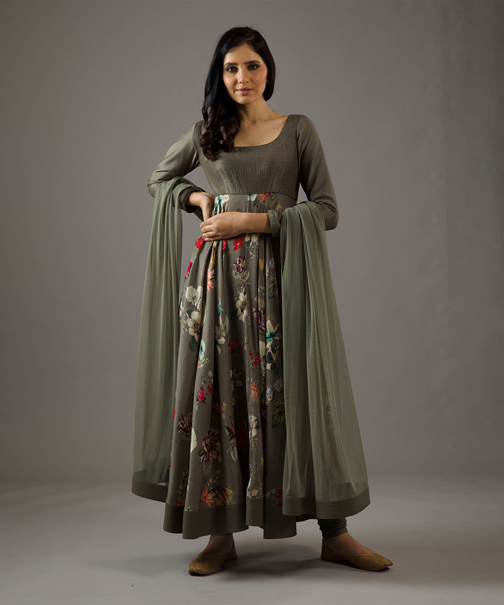 Pewter Printed Anarkali Set