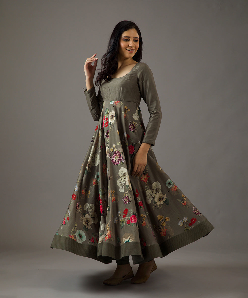 Pewter Printed Anarkali Set