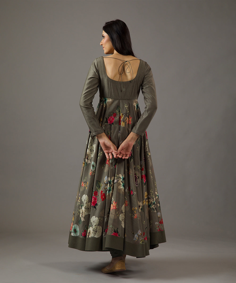 Pewter Printed Anarkali Set