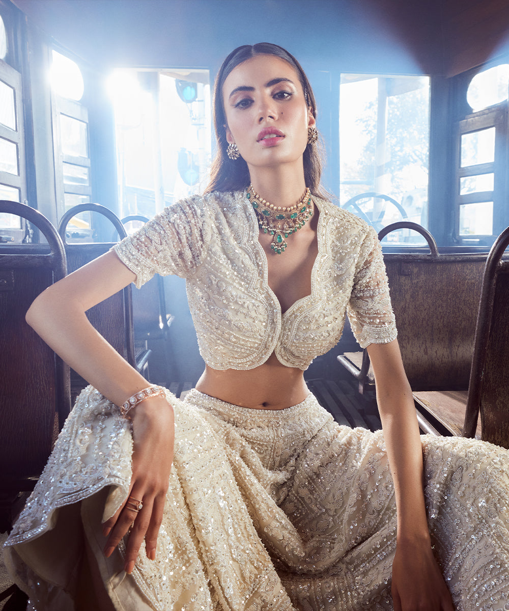 Arcadia Ivory Green Lehenga