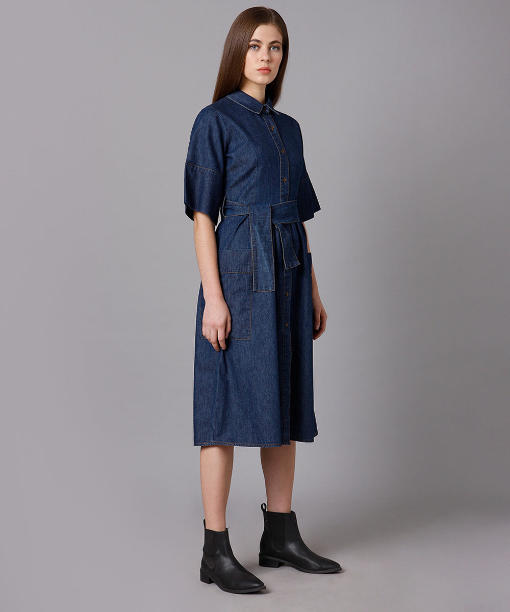 Denim Shirt Dress with Flared Sleeves