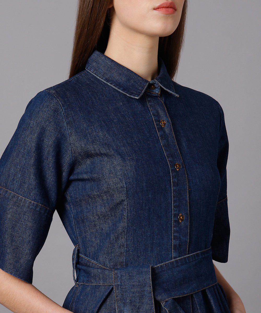 Denim Shirt Dress with Flared Sleeves