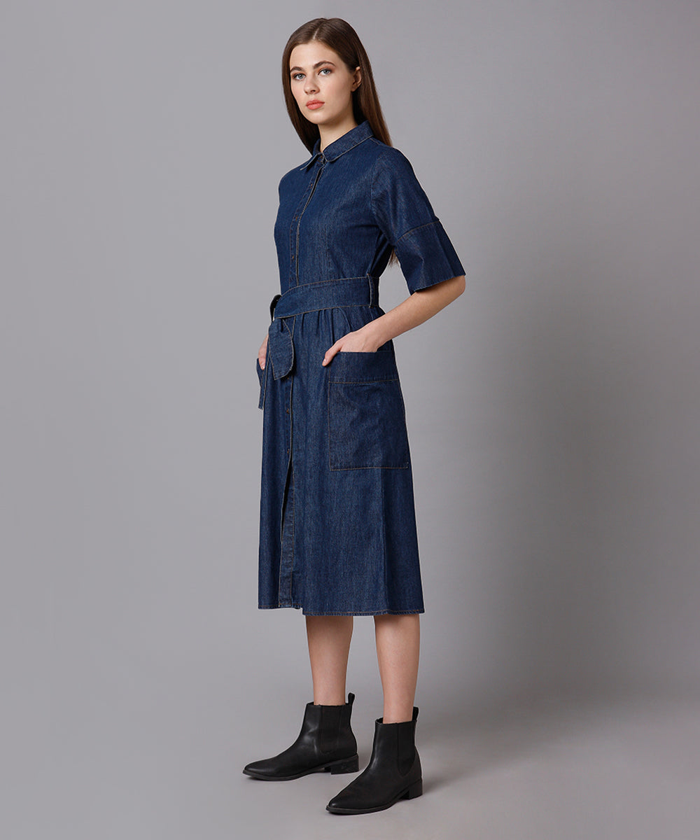 Denim Shirt Dress with Flared Sleeves