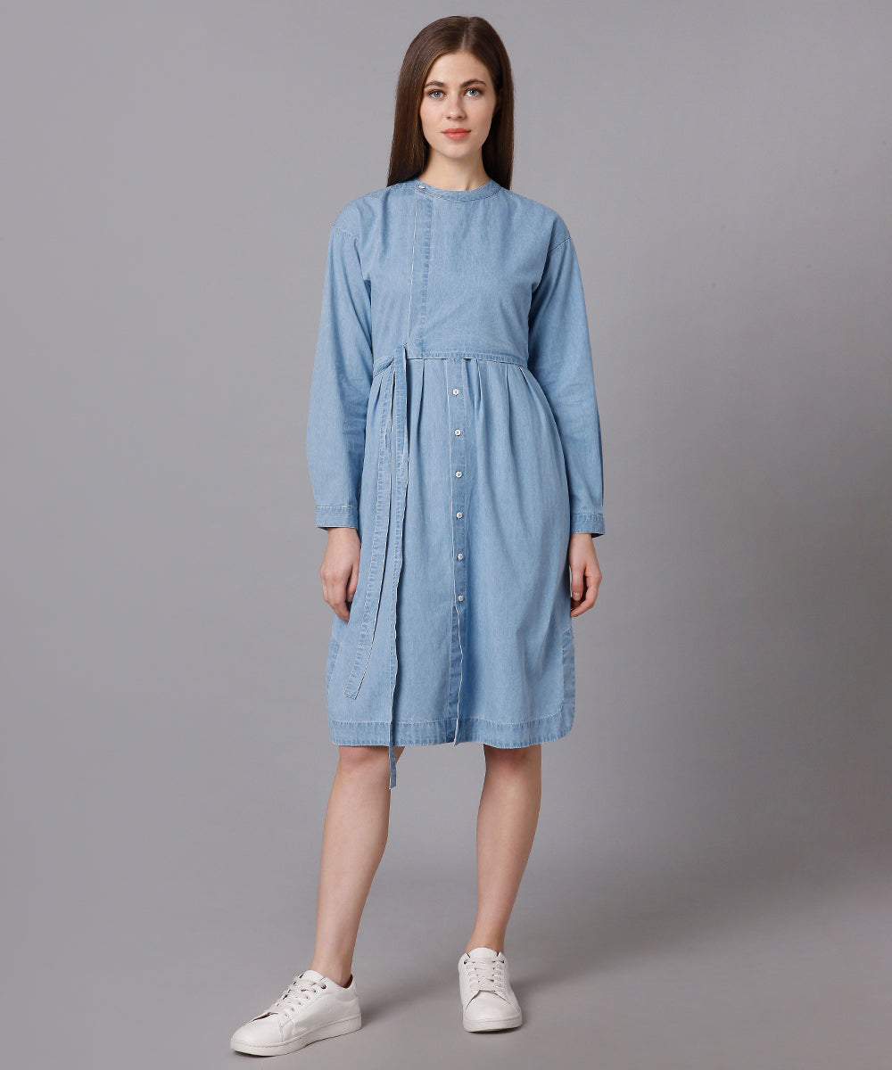 Cotton Denim Dress with a Placket