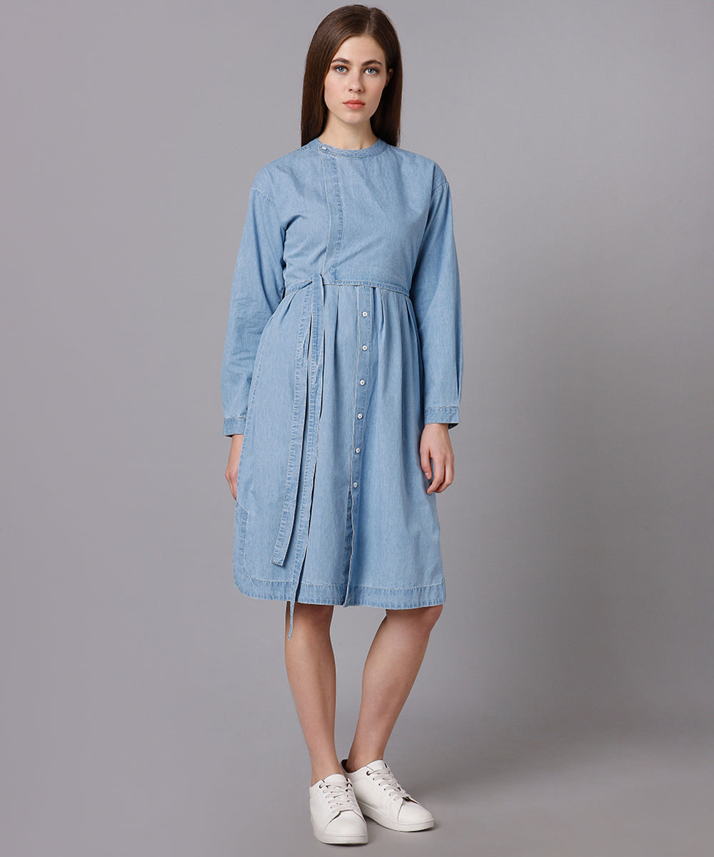 Cotton Denim Dress with a Placket