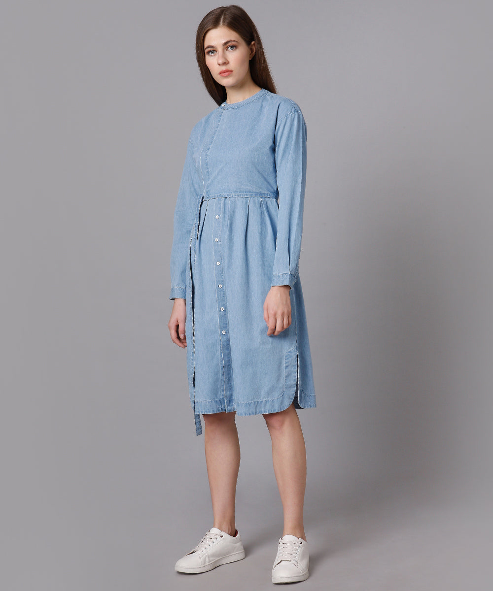 Cotton Denim Dress with a Placket