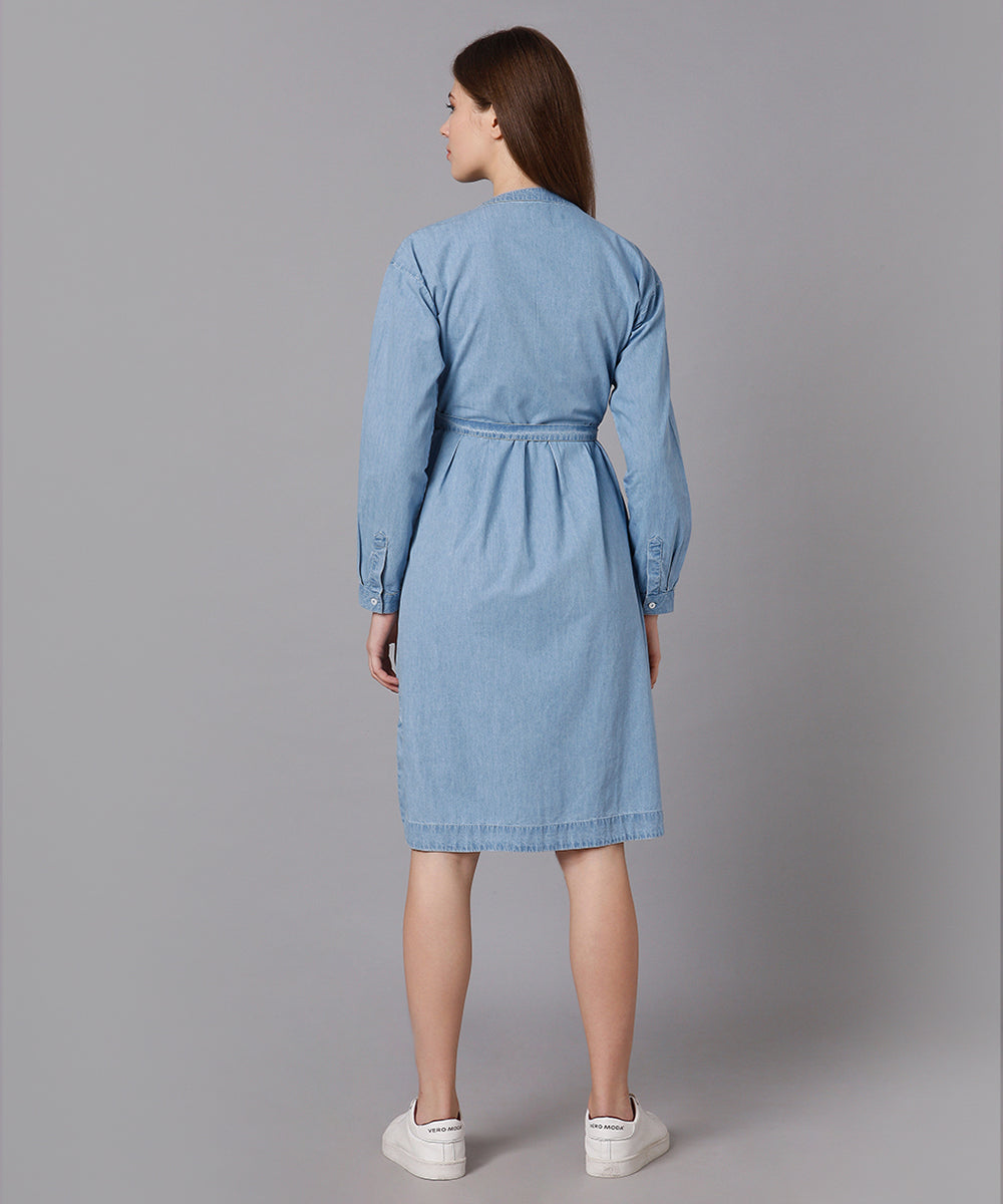 Cotton Denim Dress with a Placket