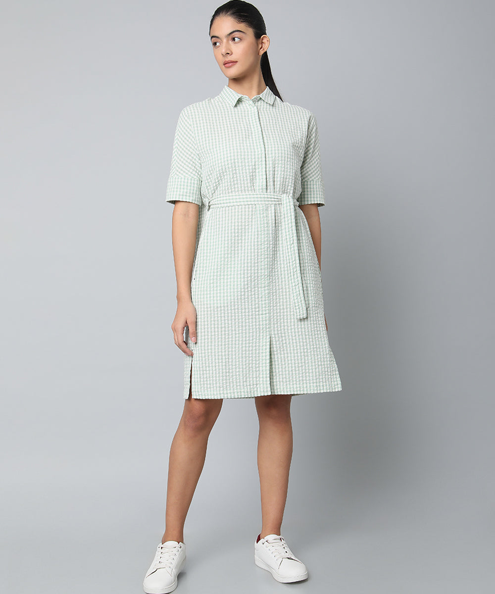 Checkered Green Shirt Dress