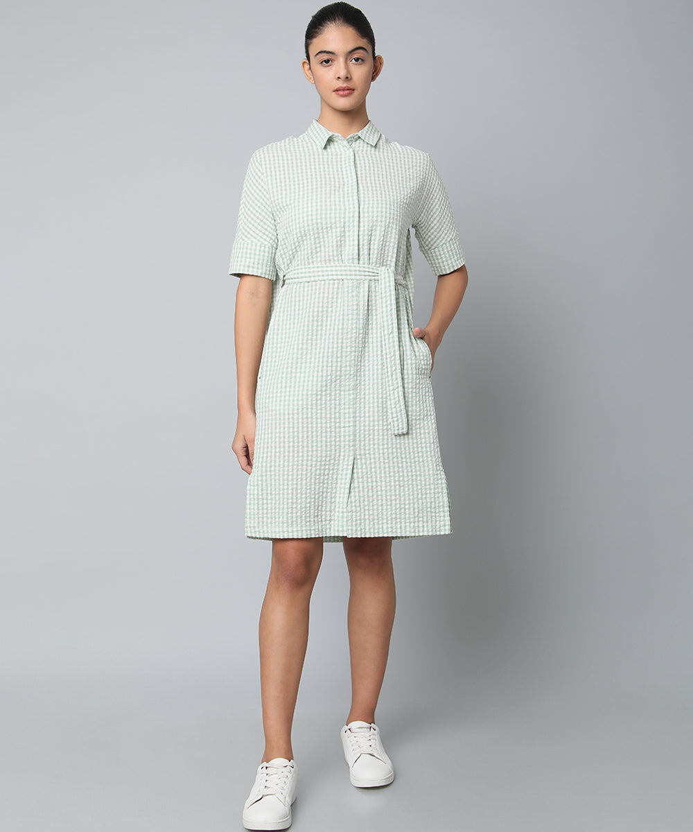 Checkered Green Shirt Dress