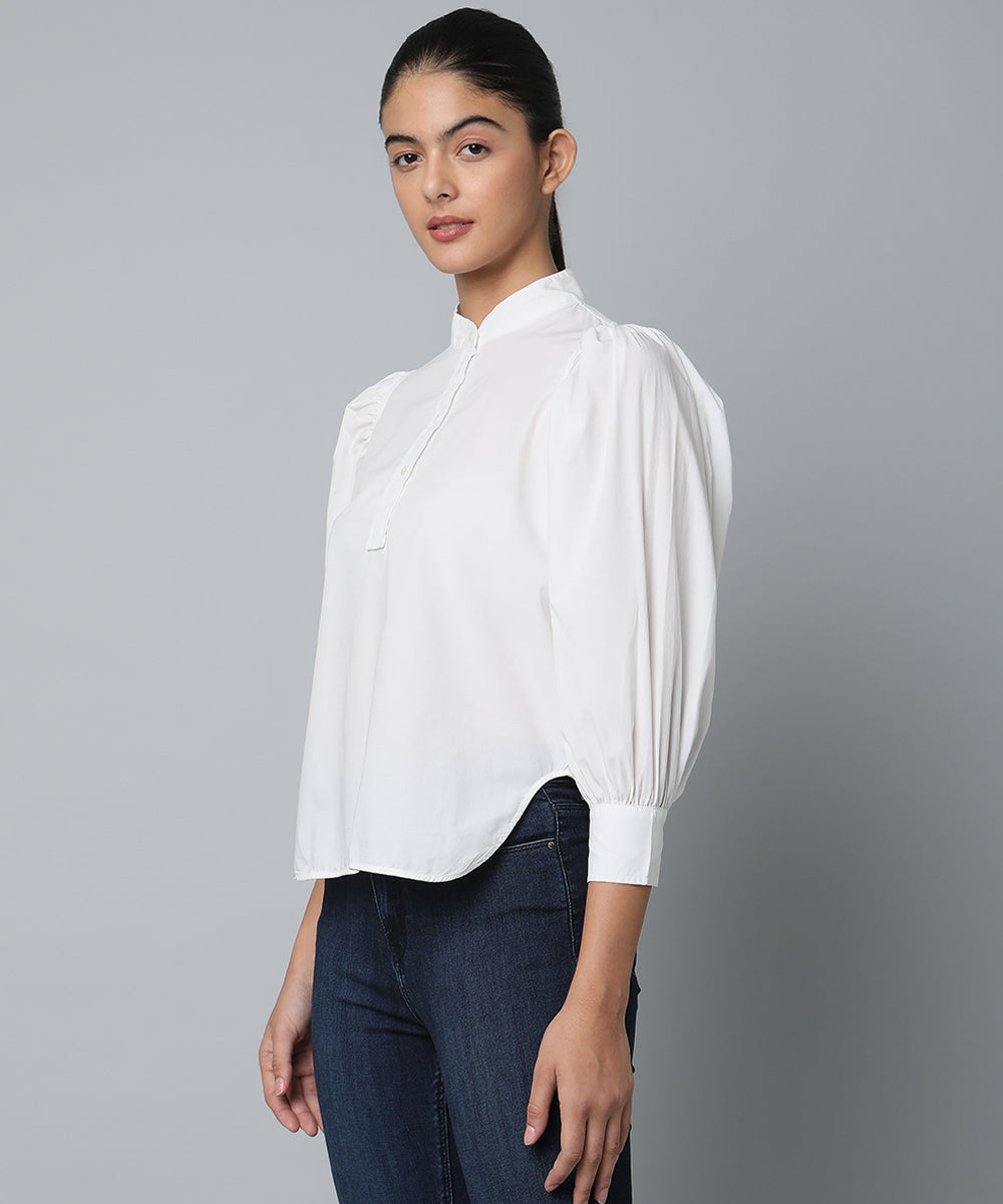 Cotton Semi Half Placket Shirt